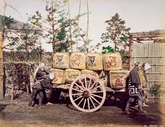 Freight being transported on a hand drawn cart